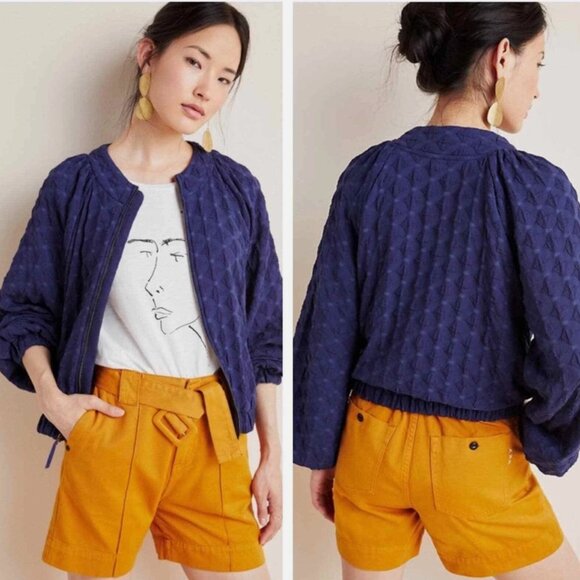 Large - AMADI (Anthropologie) - Textured Zip Bomber Jacket NEW no tags $140 msrp - Picture 1 of 8